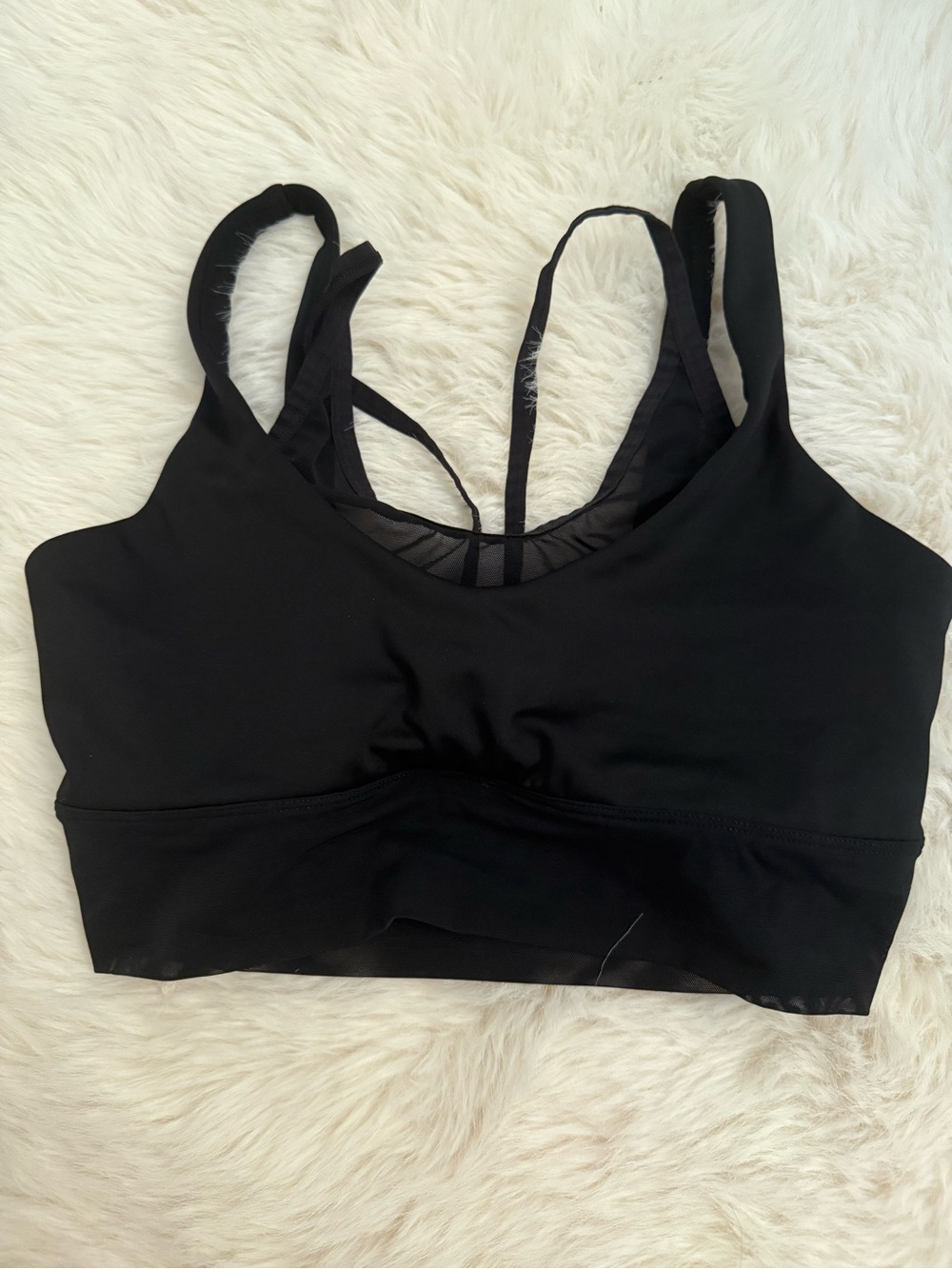 ALO Yoga Black Strappy Sports Bra Trendy Double Lined MESH
